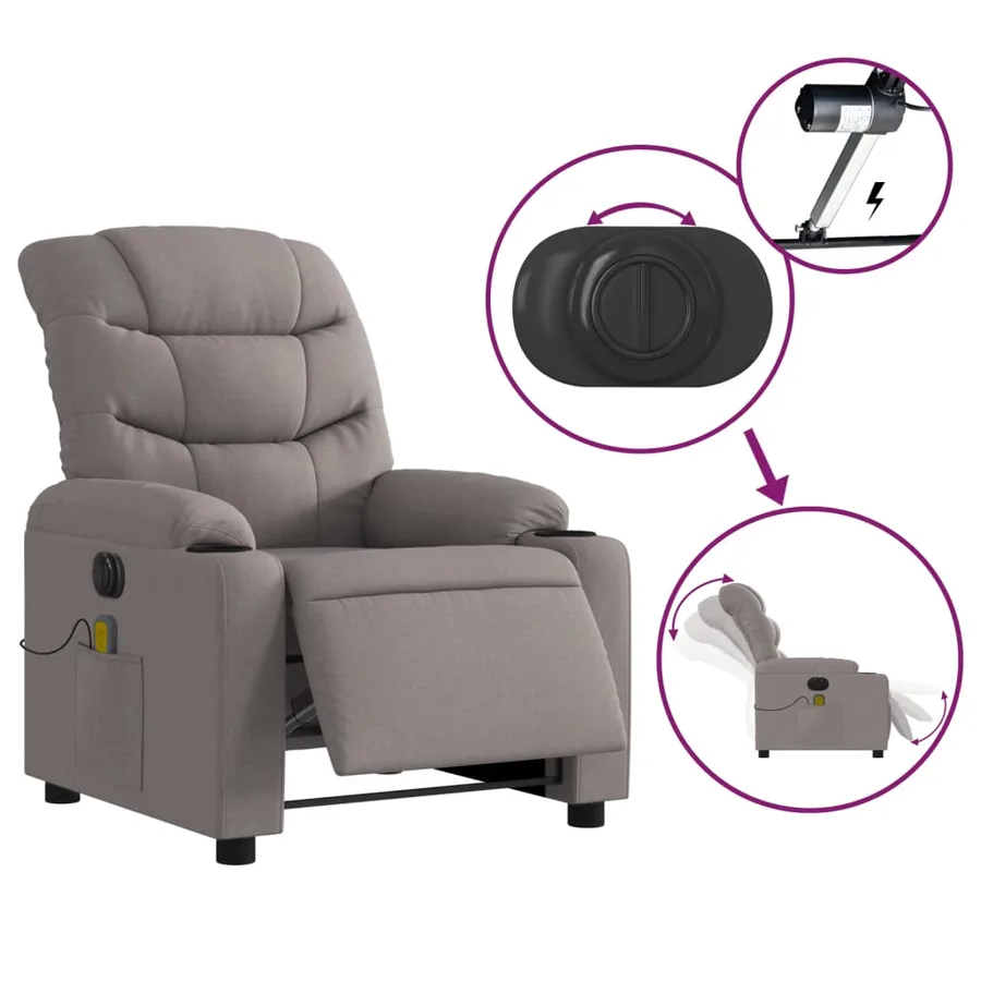 Fauteuil de massage inclinable électrique Taupe Tissu - 6