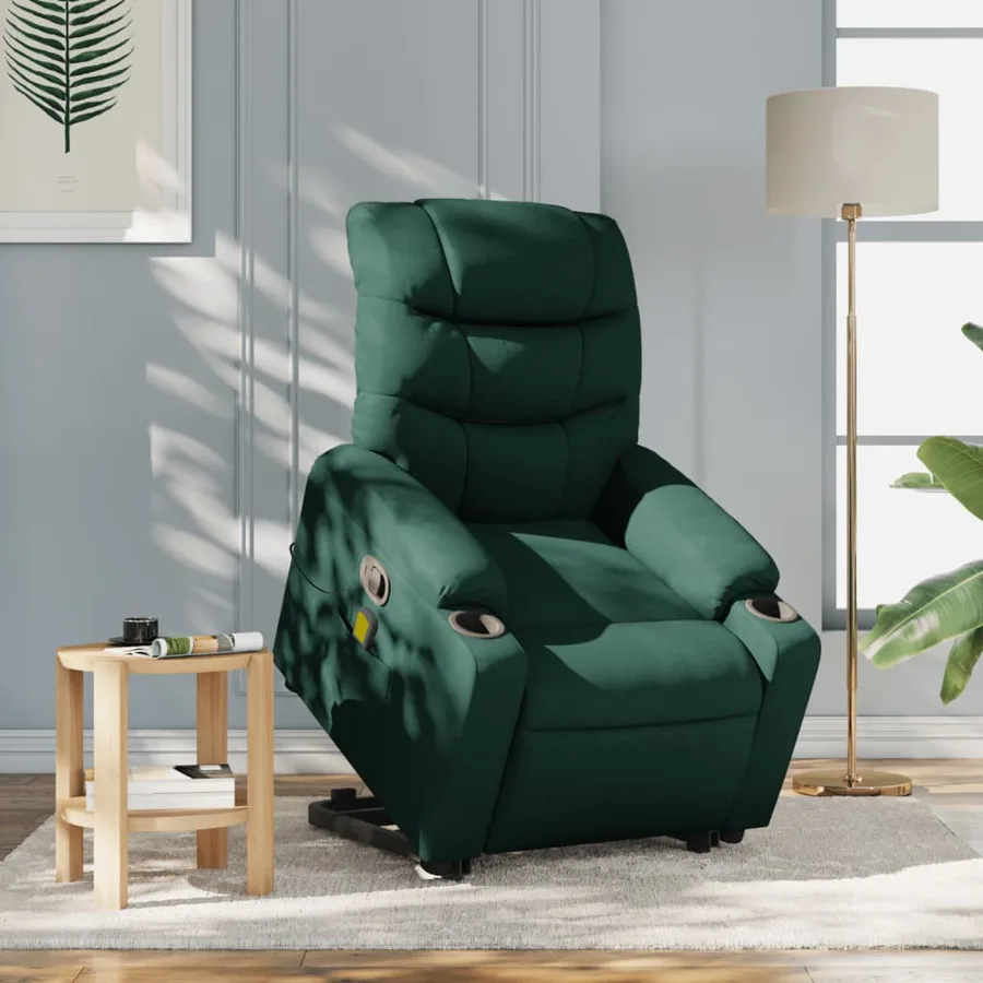Fauteuil inclinable de massage Vert foncé Tissu - 16