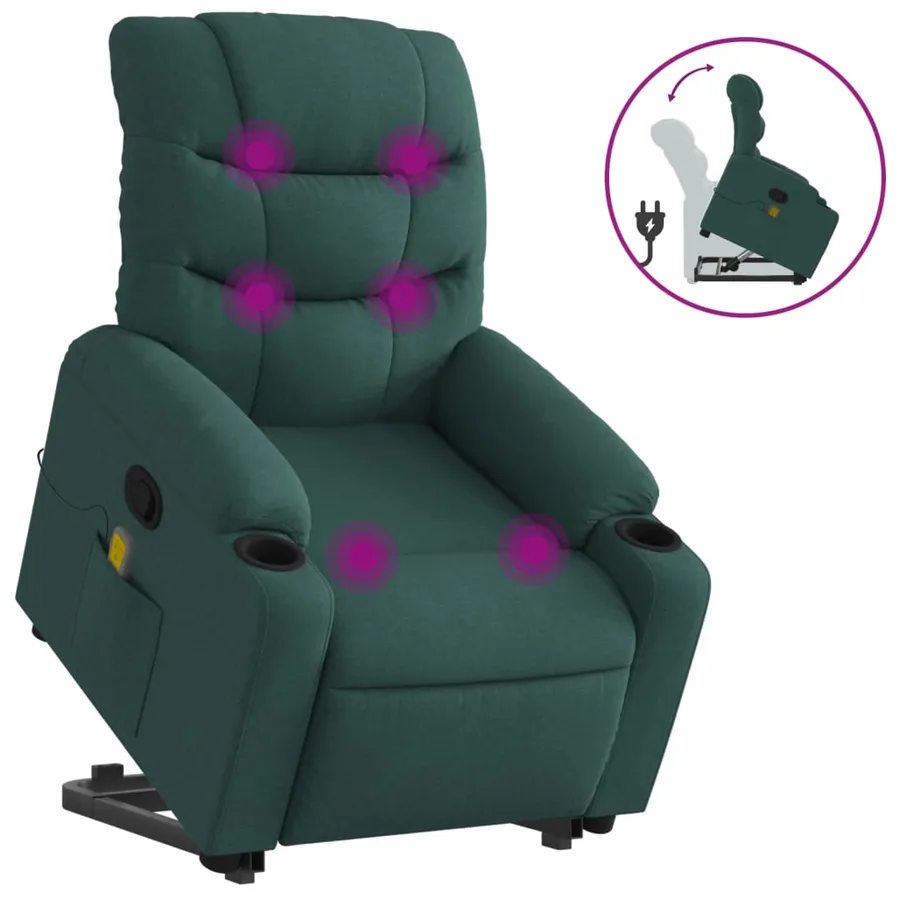 Fauteuil inclinable de massage Vert foncé Tissu - 2