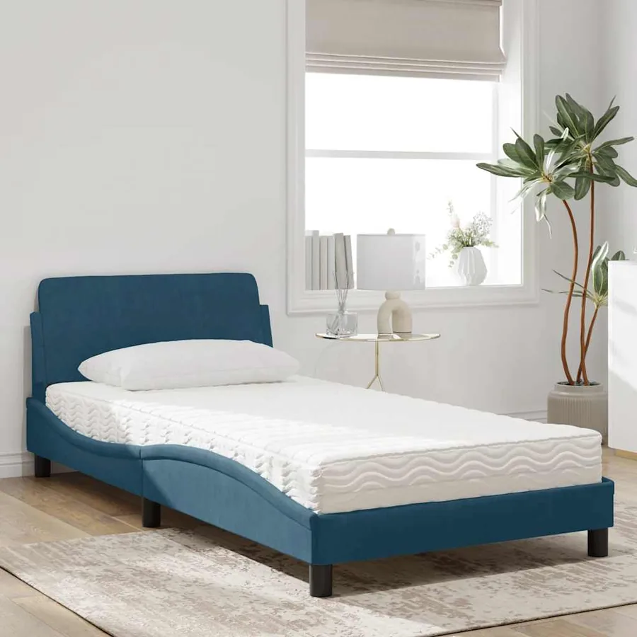 Lit avec matelas Dover bleu 100x200 cm velours