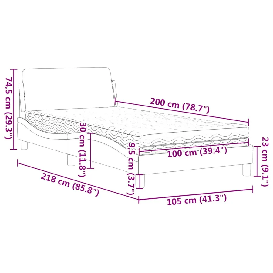 Lit avec matelas Dover bleu 100x200 cm velours - 9