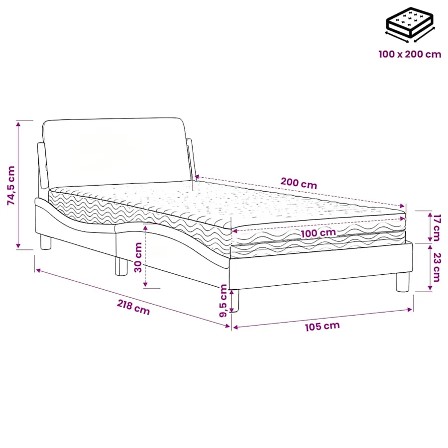 Lit avec matelas Dover noir et blanc 100x200 cm similicuir - 10