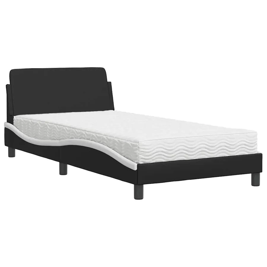 Lit avec matelas Dover noir et blanc 100x200 cm similicuir - 2