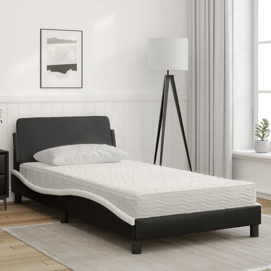 Lit avec matelas Dover noir et blanc 100x200 cm similicuir - 3