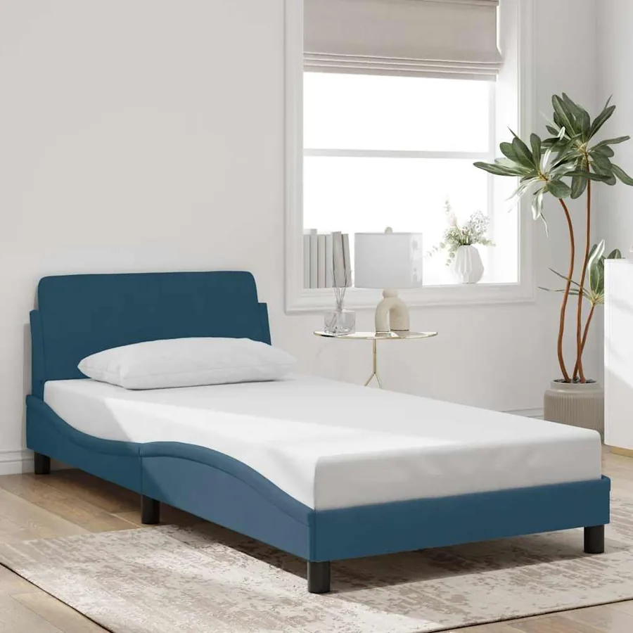Cadre de lit avec tête de lit Dover bleu 100x200cm velours