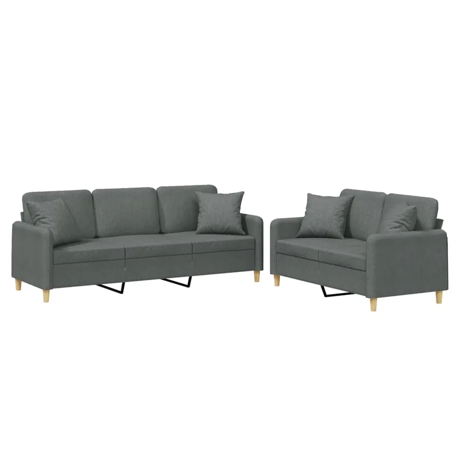 Ensemble de canapés 2 pcs coussins gris foncé tissu - 2