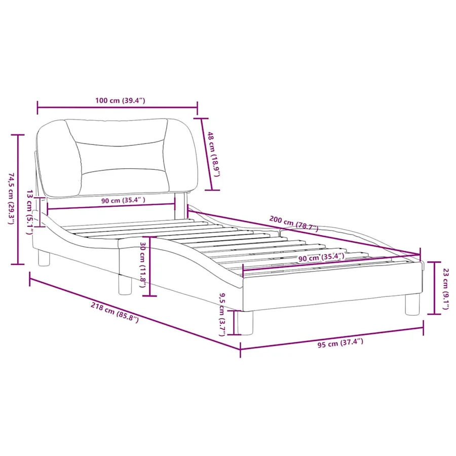 Cadre de lit sans matelas Hvar marron 90x200 cm similicuir - 12