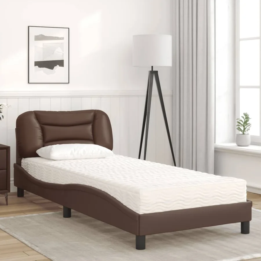 Lit avec matelas Hvar marron 80x200 cm similicuir - 3