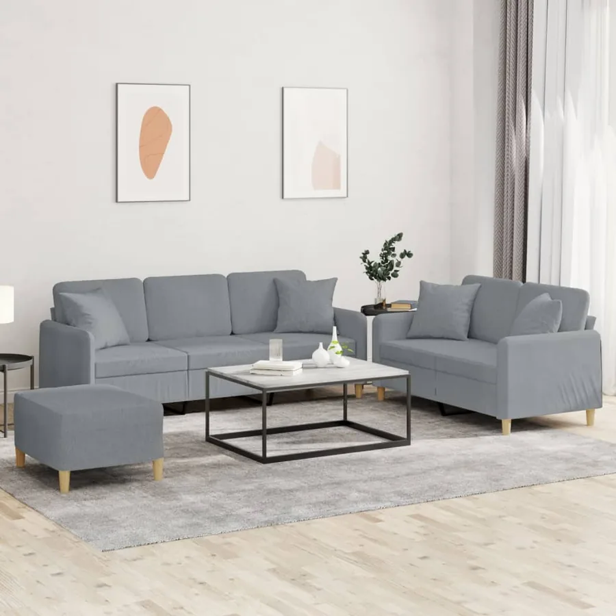 Ensemble de canapés 3 pcs coussins gris clair tissu