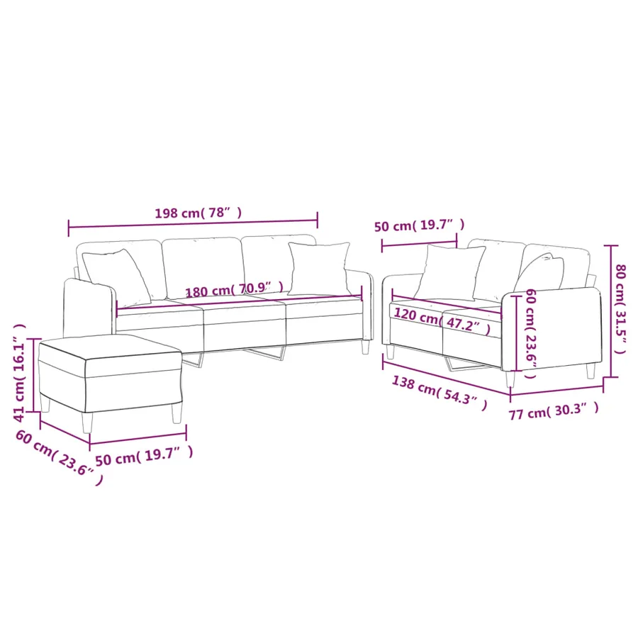 Ensemble de canapés 3 pcs coussins gris clair tissu - 10