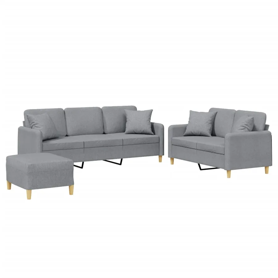 Ensemble de canapés 3 pcs coussins gris clair tissu - 2