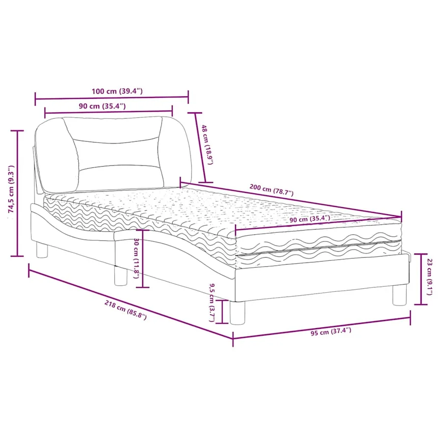 Lit avec matelas Hvar gris 90x200 cm similicuir - 11