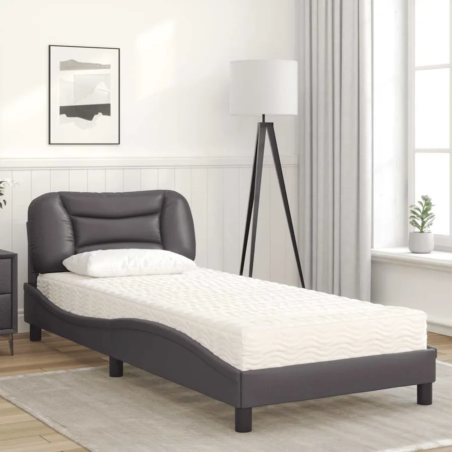 Lit avec matelas Hvar gris 90x200 cm similicuir - 3