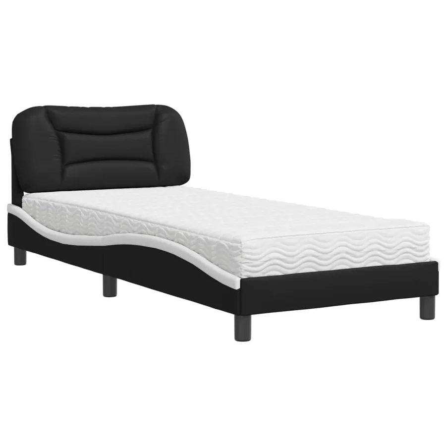 Lit avec matelas Hvar noir et blanc 90x200 cm similicuir - 2