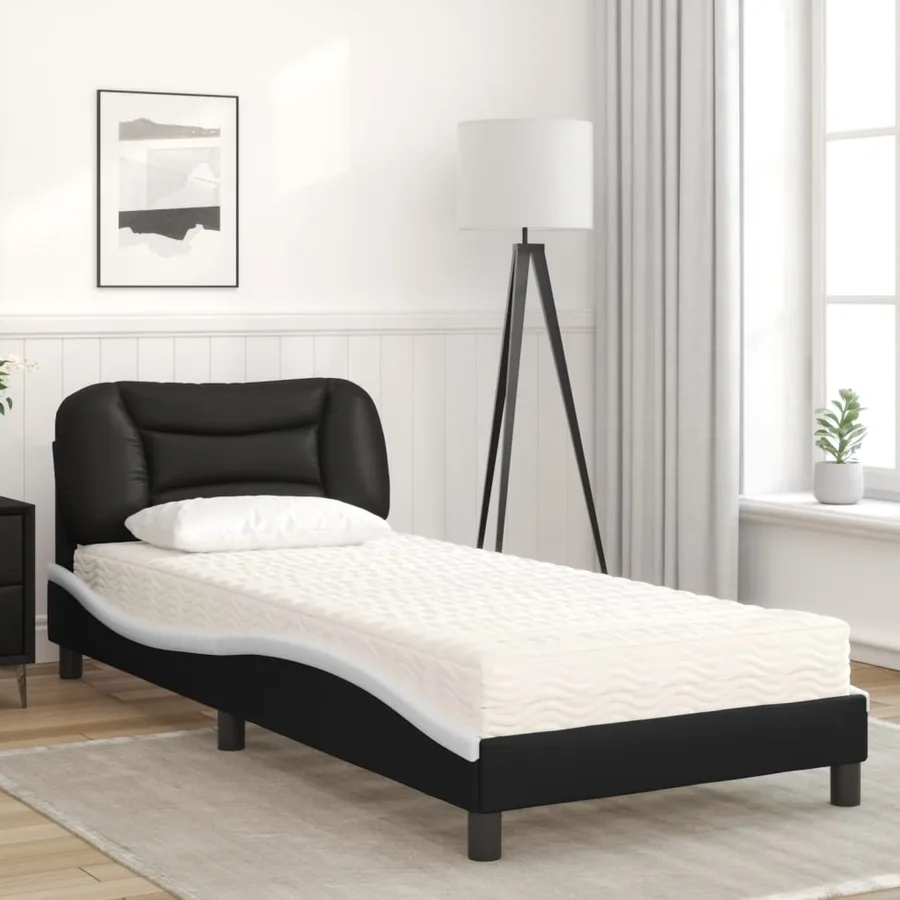 Lit avec matelas Hvar noir et blanc 90x200 cm similicuir - 3