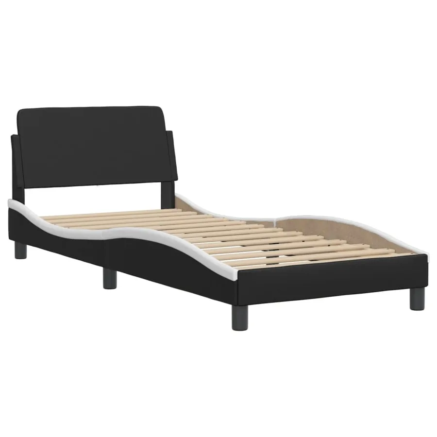 Lit avec matelas Hvar noir et blanc 90x200 cm similicuir - 4