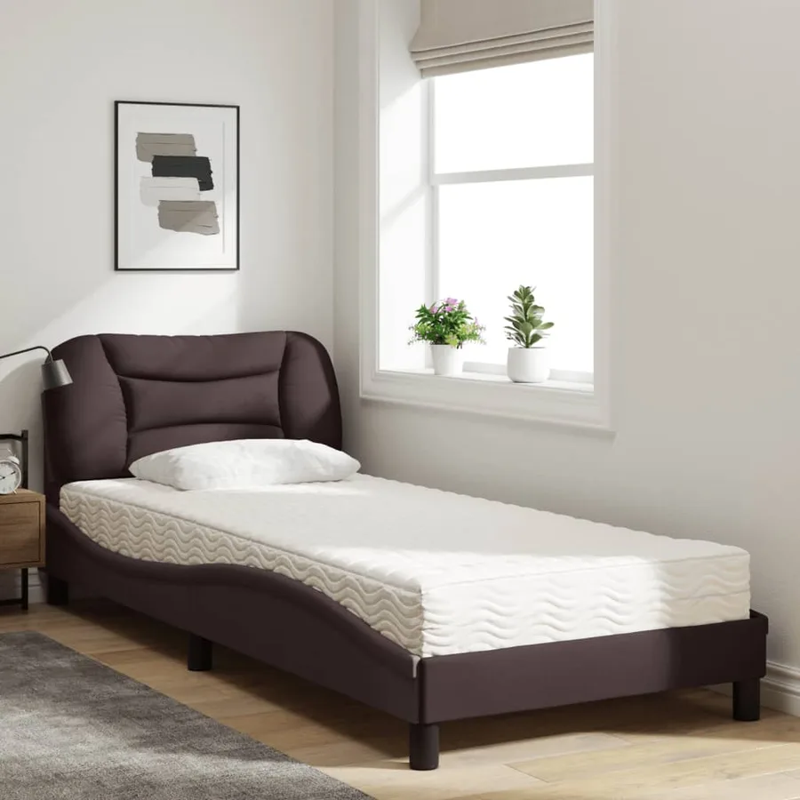 Lit avec matelas Hvar marron foncé 90x200 cm tissu - 3