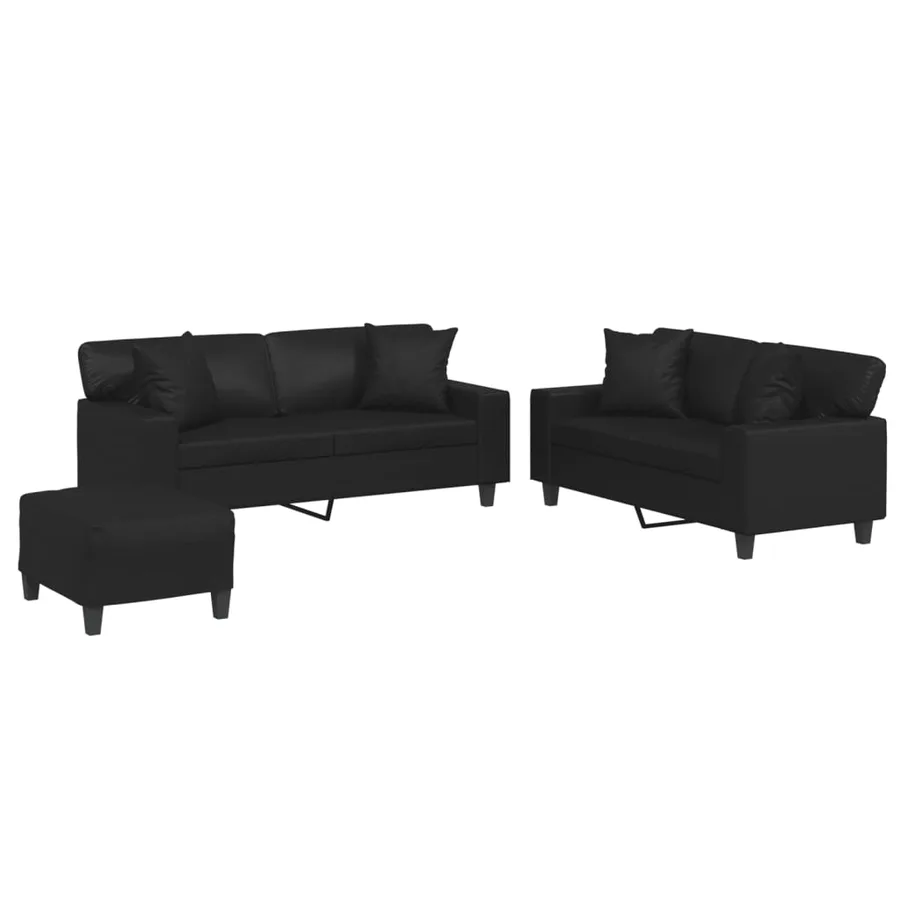 Ensemble de canapés 3 pcs avec coussins noir similicuir - 2