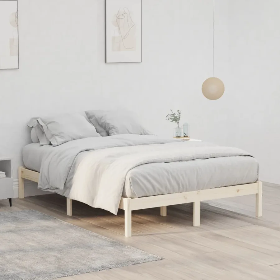 Cadre de lit sans matelas 137x190 cm bois massif de pin - 4