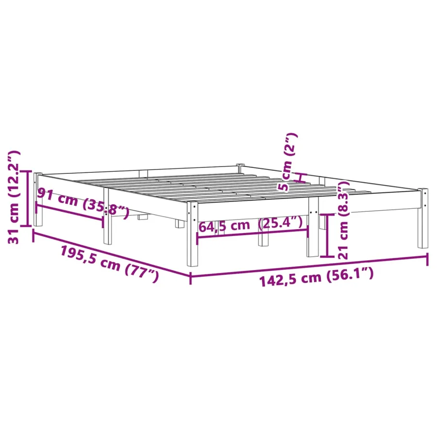 Cadre de lit sans matelas 137x190 cm bois massif de pin - 9
