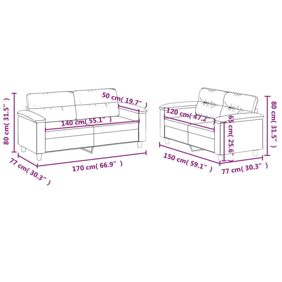 Ensemble de canapés 2 pcs avec coussins Noir Similicuir - 7