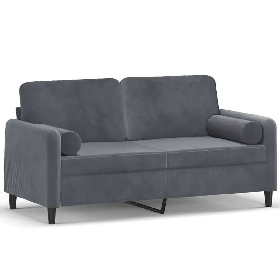 Canapé 2 places avec oreillers gris foncé 140 cm velours - 2