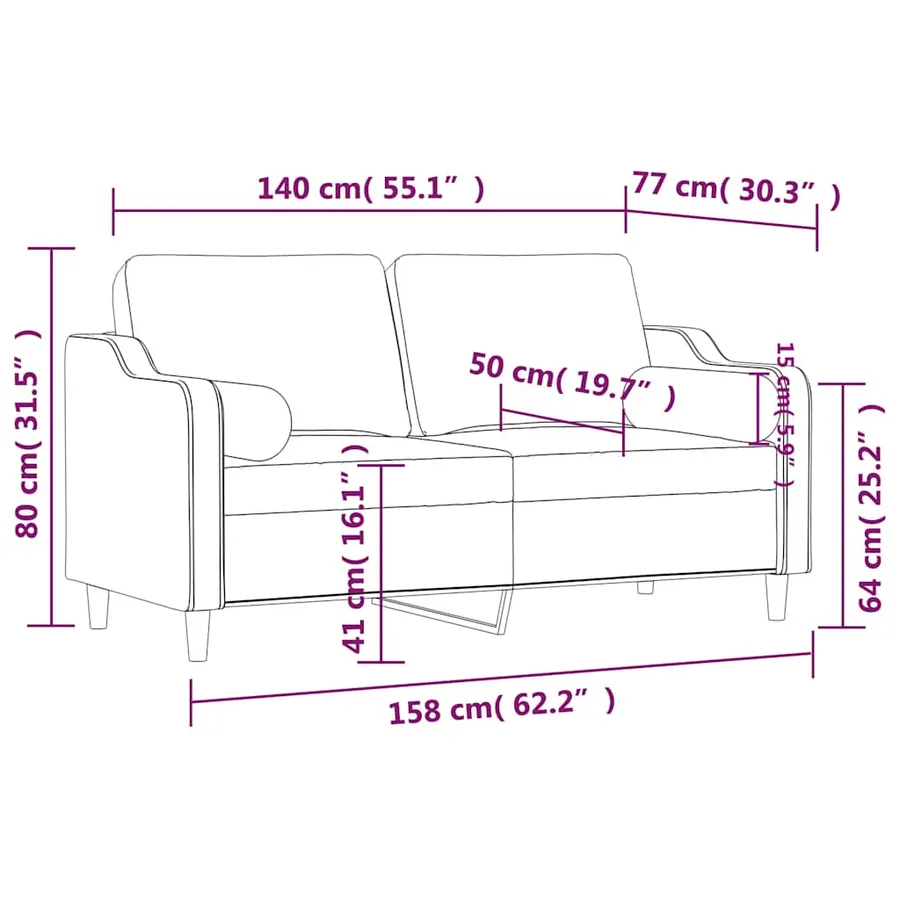 Canapé 2 places avec oreillers décoratifs noir 140 cm tissu - 8