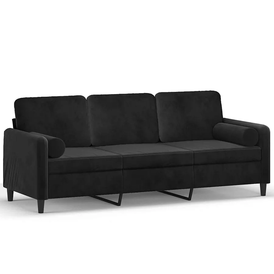Canapé 3 places avec oreillers décoratifs noir 180 cm velours - 2