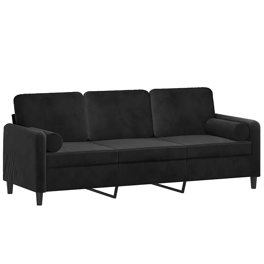 Canapé 3 places avec oreillers décoratifs noir 180 cm velours - 3