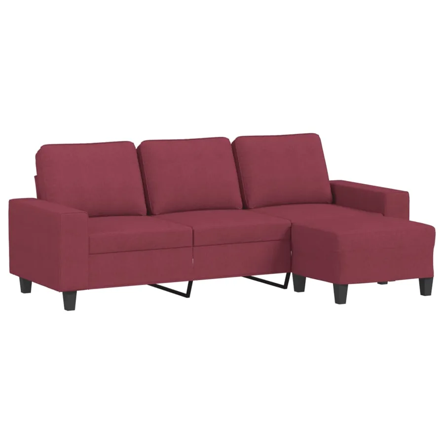 Canapé à 3 places avec repose-pieds Rouge bordeaux 180 cm Tissu - 2
