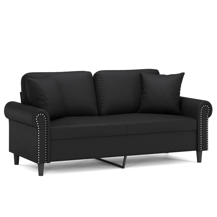 Canapé 2 places avec oreillers décoratifs noir 140cm similicuir - 2