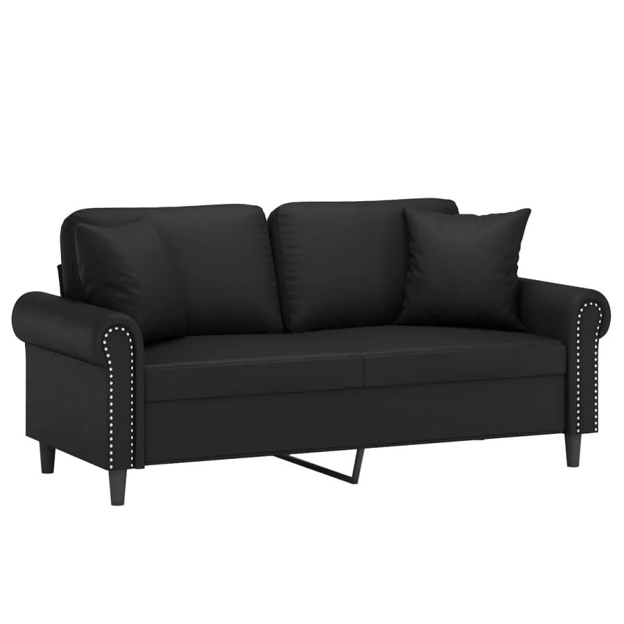 Canapé 2 places avec oreillers décoratifs noir 140cm similicuir - 3