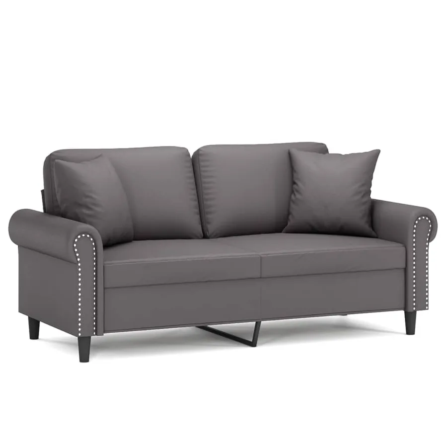 Canapé 2 places avec oreillers décoratifs gris 140cm similicuir - 2