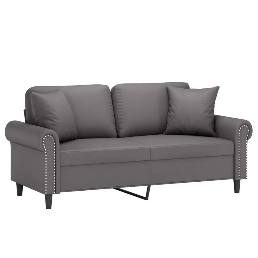 Canapé 2 places avec oreillers décoratifs gris 140cm similicuir - 3