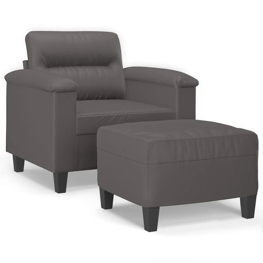 Fauteuil avec repose-pied Gris 60 cm Similicuir - 2