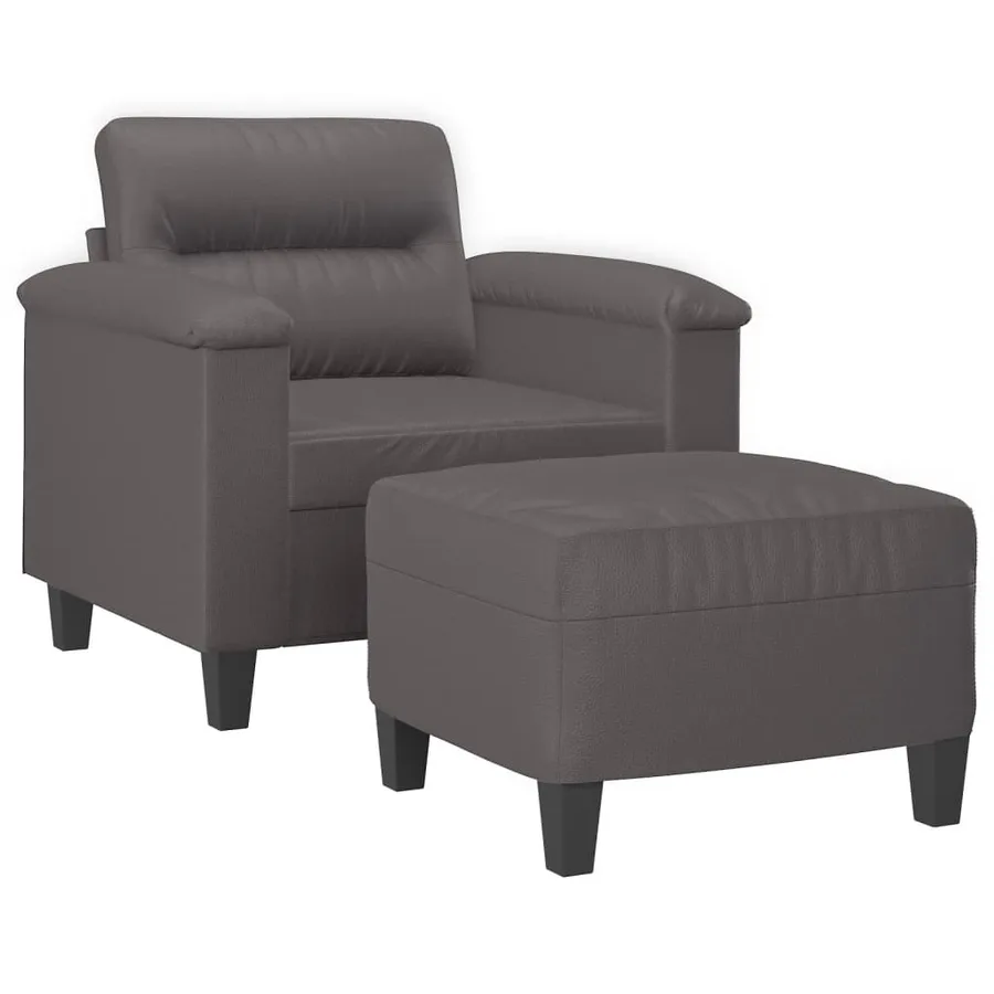 Fauteuil avec repose-pied Gris 60 cm Similicuir - 3