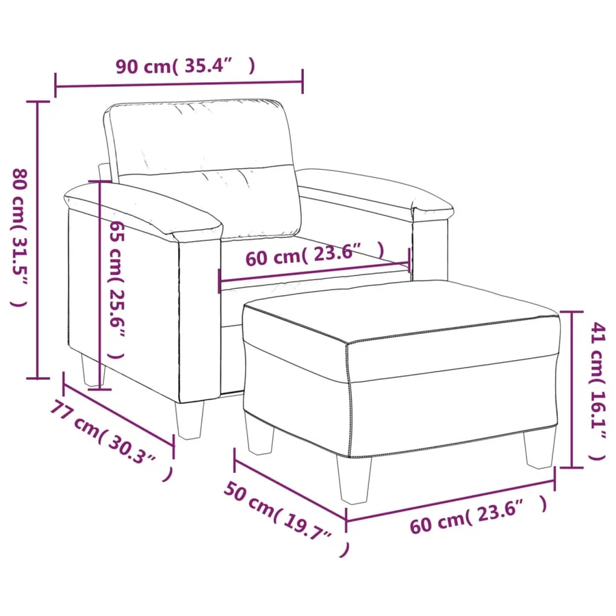 Fauteuil avec repose-pied Gris 60 cm Similicuir - 7