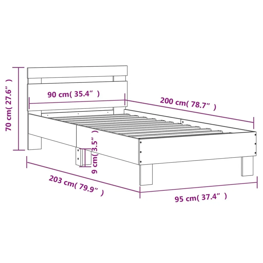 Cadre de lit sans matelas avec tête de lit 90x200 cm - 10