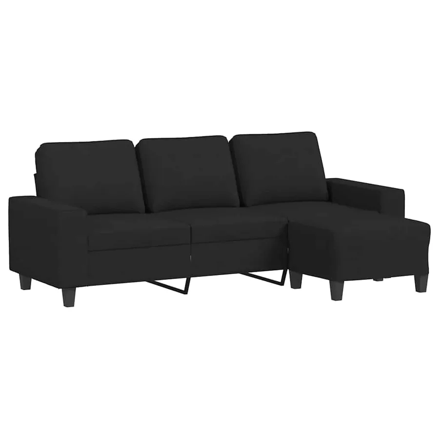 Canapé à 3 places avec repose-pieds Noir 180 cm Tissu - 2