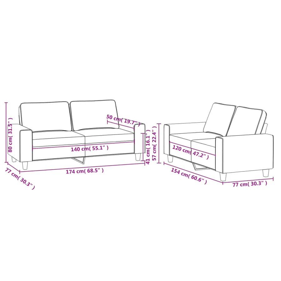 Ensemble de canapés 2 pcs noir tissu - 7