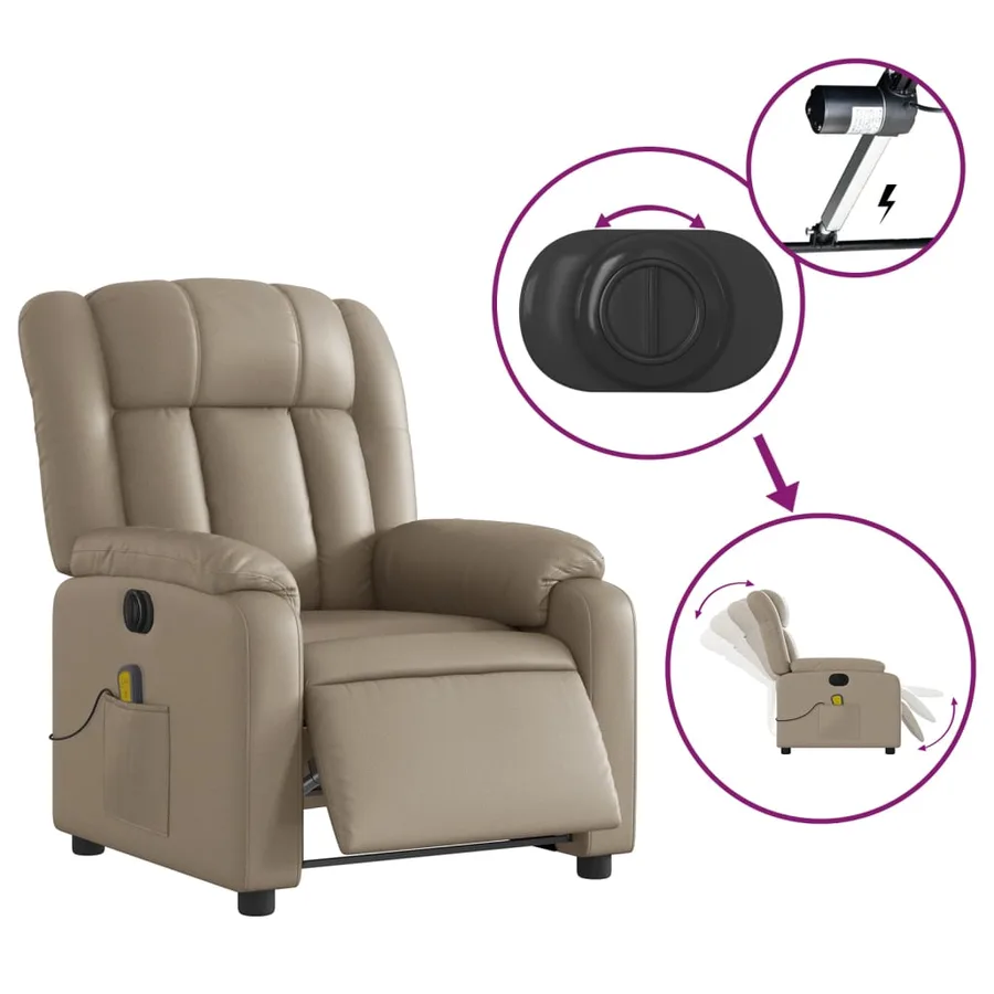 Fauteuil de massage inclinable électrique cappuccino similicuir - 6