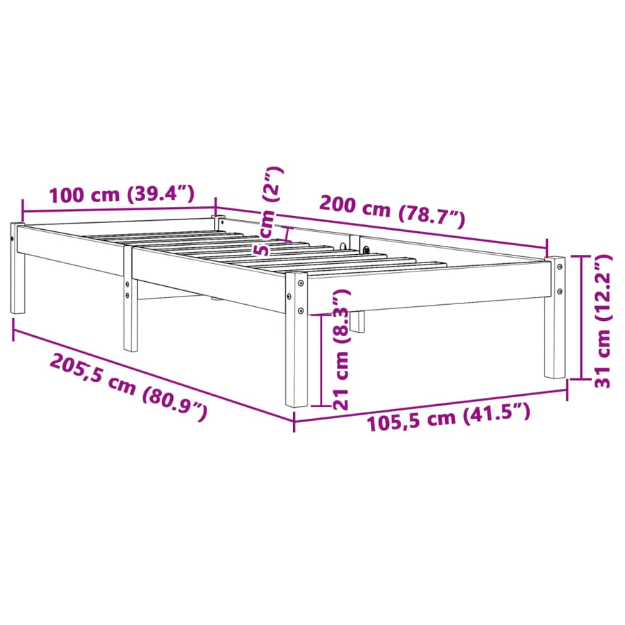 Cadre de lit sans matelas cire marron 100x200cm bois pin massif - 8