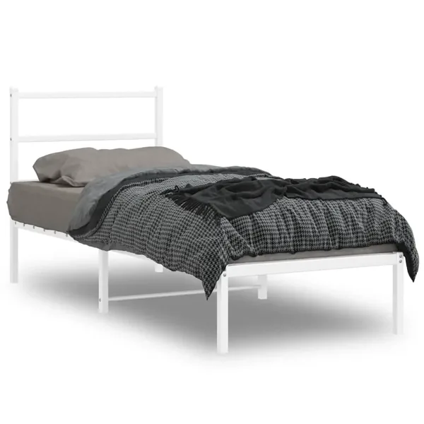 Cadre de lit métal sans matelas avec tête de lit blanc 75x190cm