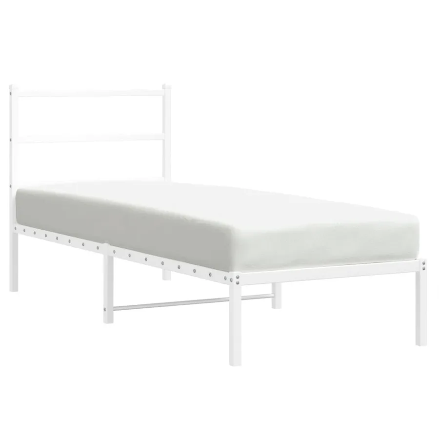 Cadre de lit métal sans matelas avec tête de lit blanc 75x190cm - 2