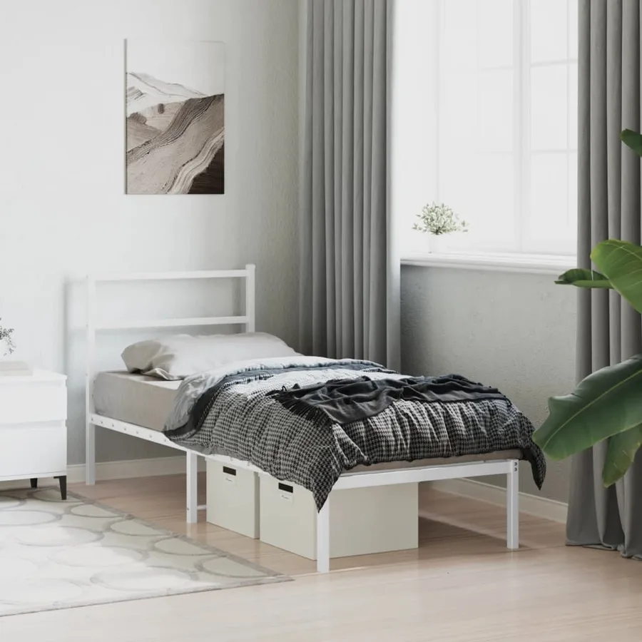 Cadre de lit métal sans matelas avec tête de lit blanc 75x190cm - 4