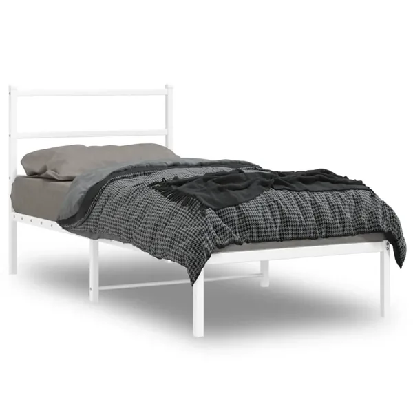 Cadre de lit métal sans matelas avec tête de lit blanc 90x190cm