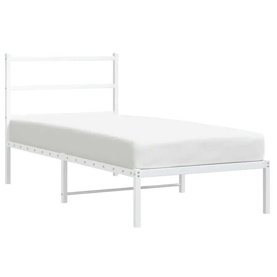 Cadre de lit métal sans matelas avec tête de lit blanc 90x190cm - 2