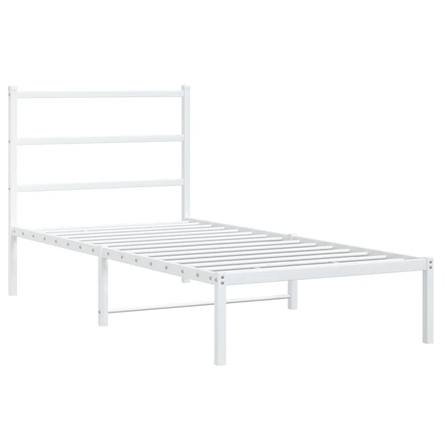 Cadre de lit métal sans matelas avec tête de lit blanc 90x190cm - 3