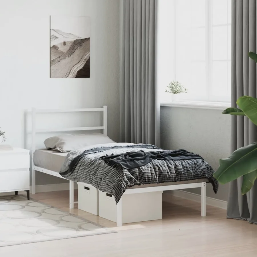 Cadre de lit métal sans matelas avec tête de lit blanc 90x190cm - 4