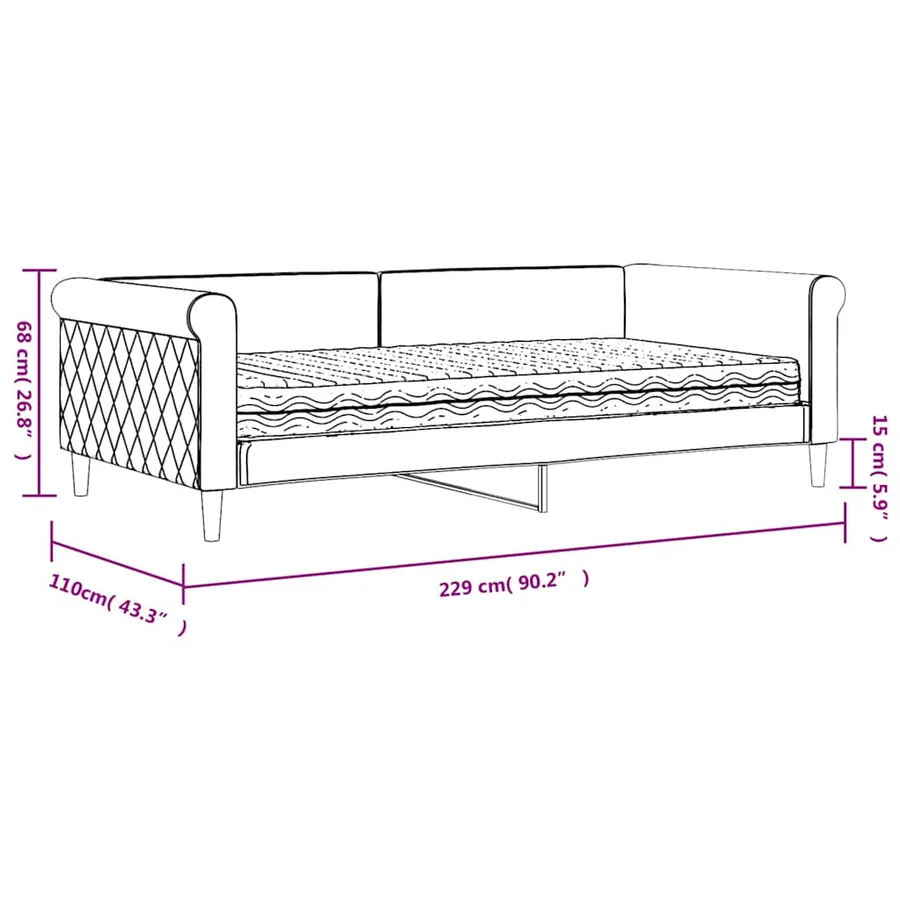 Lit de jour avec matelas jaune 100x200 cm velours - 12